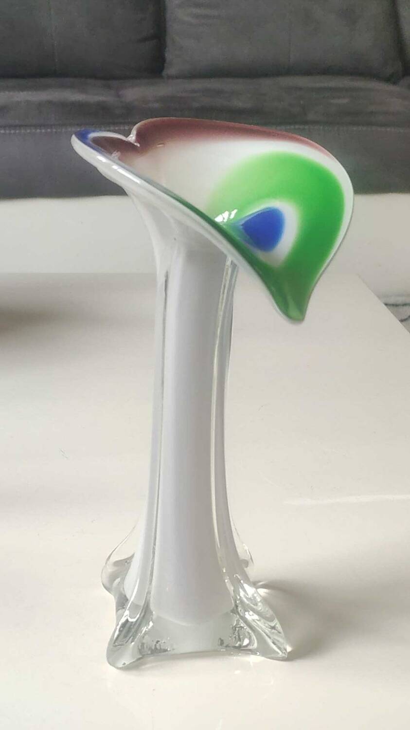 Vase Soliflore Fleur d Arum Design in blown Murano Art glass/Jack in the Pulpit. Height 20 cm