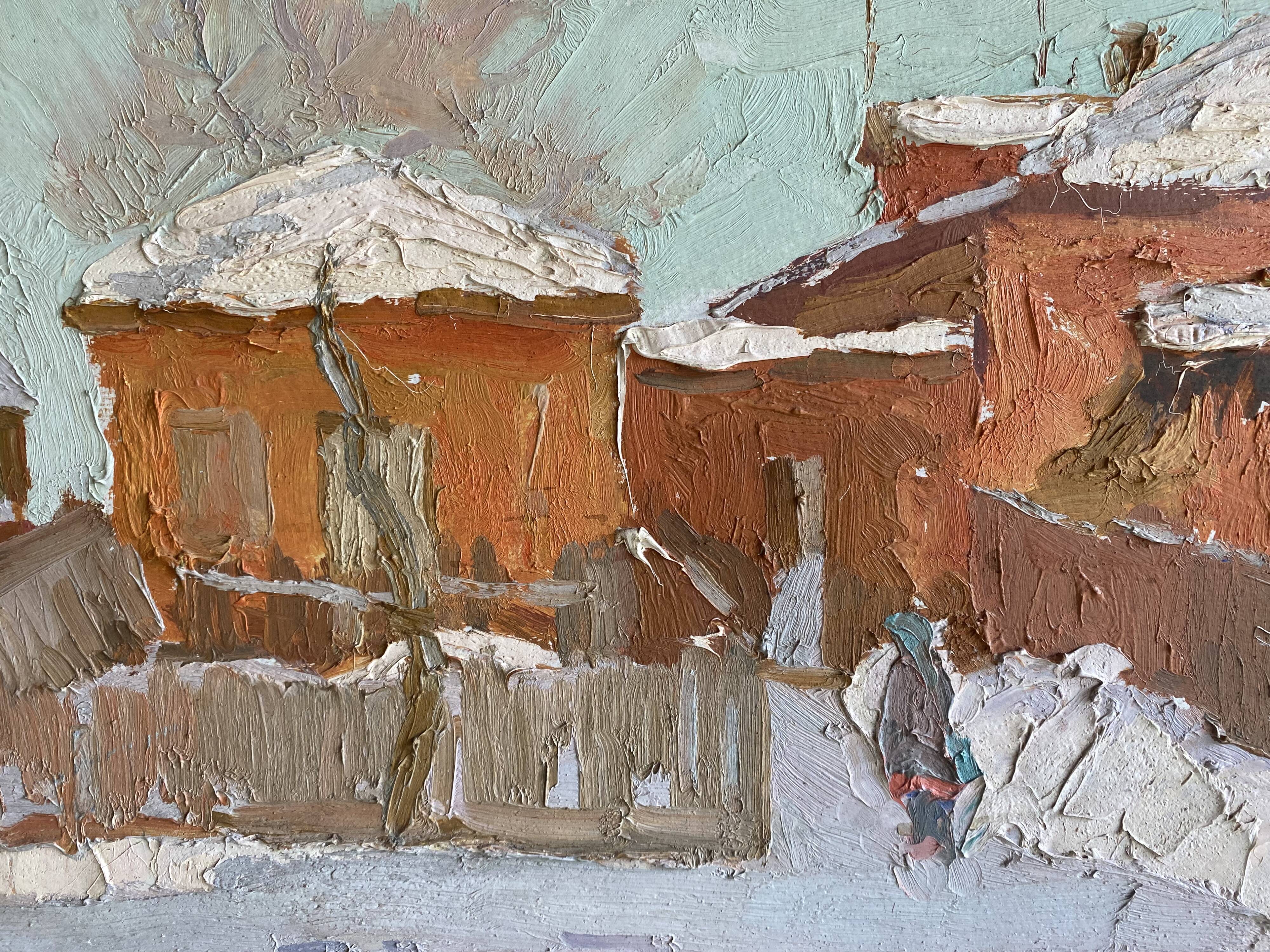 Russian school painting by Eugene Krilov "Lively village view"