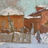 Russian school painting by Eugene Krilov "Lively village view"
