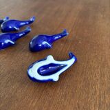 set of 6 vintage ceramic knife rests - blue whale shape