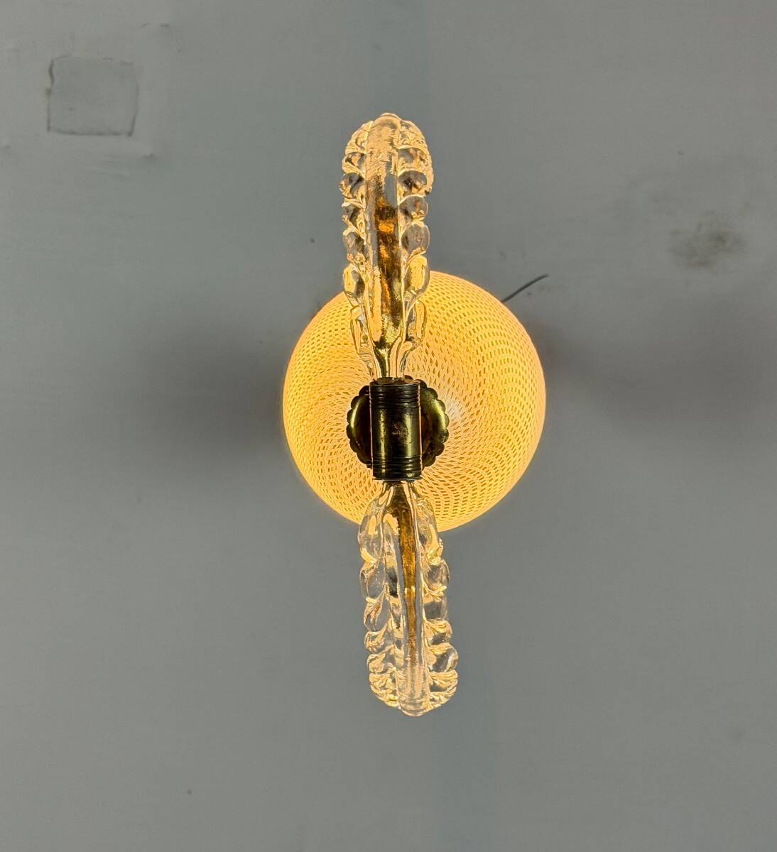 Venetian chandelier in colorless Murano glass, "Vetro à reticello" cut, circa 1950