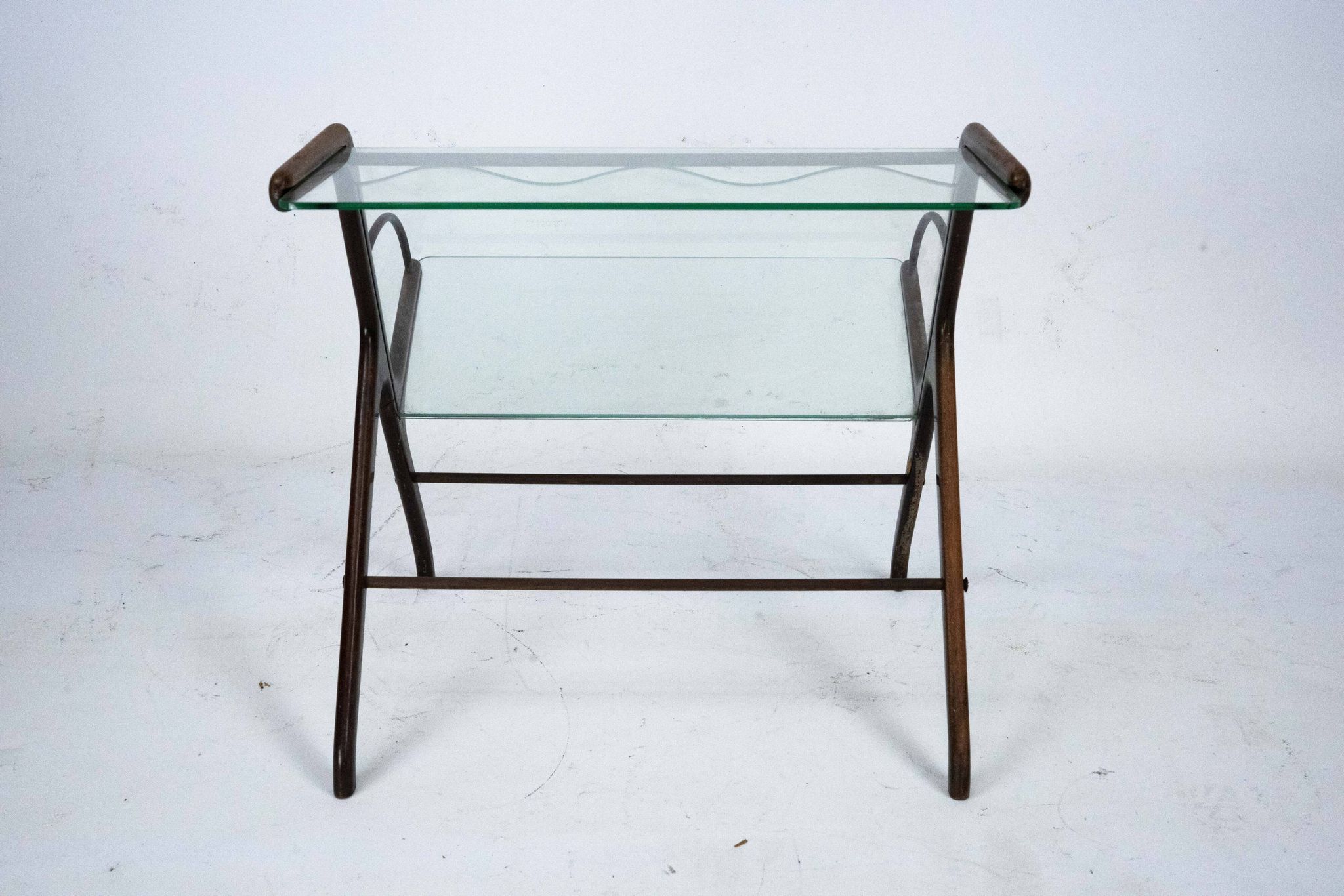 Ico Parisi Magazine Rack in Wood, Brass and Glass. Italy, 1950s