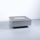 1970s COFFEE TABLE BAR BRUSHED STEEL AND BROWN MELAMINE