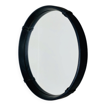 Miroir en simili-cuir noir, années 50