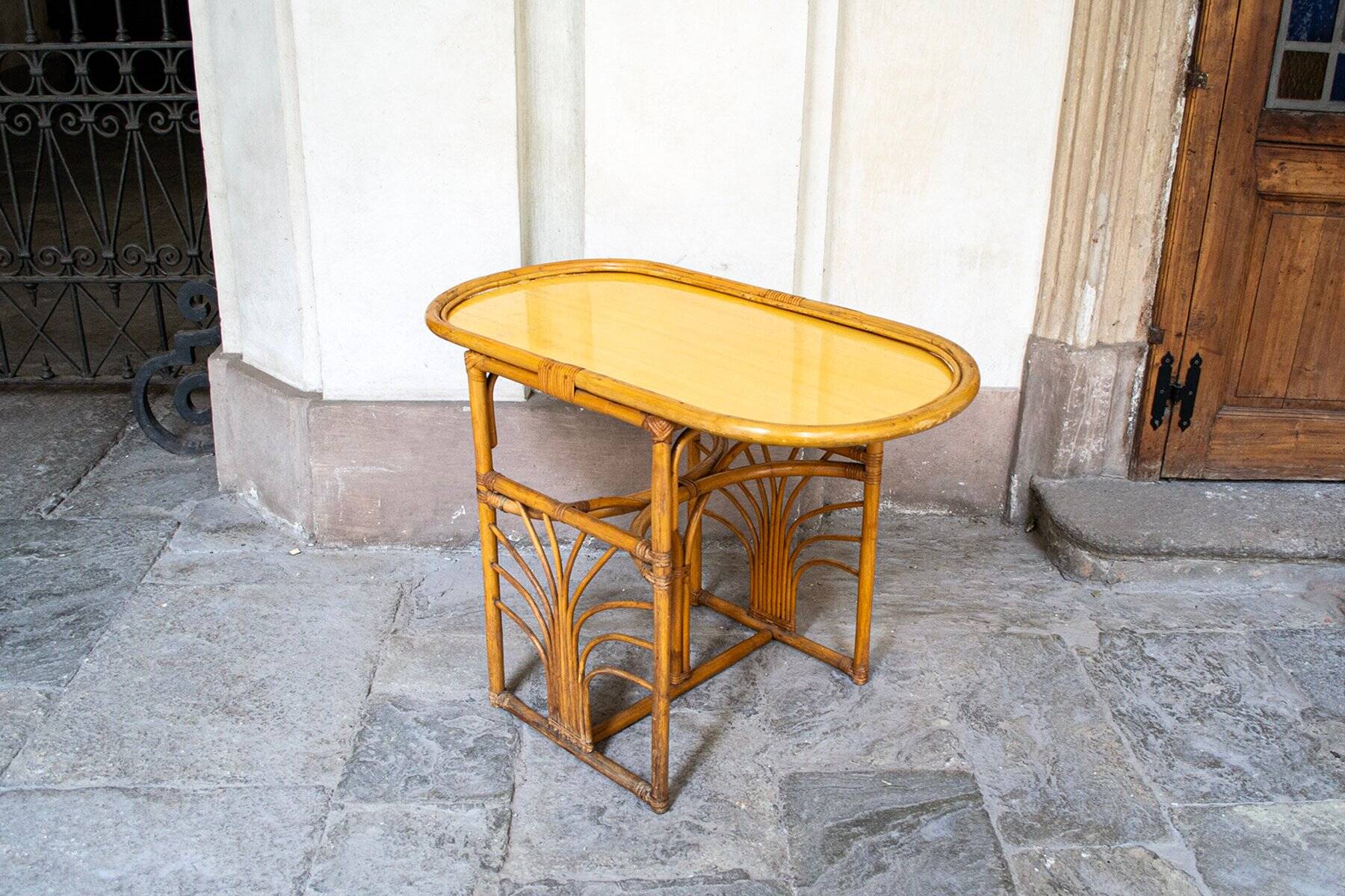 Art Deco bamboo wicker coffee table by Vivai del Sud, 1960s