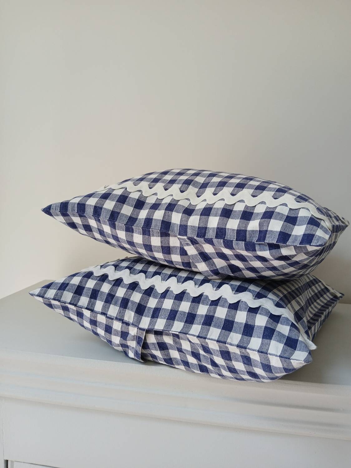 Set of 2 vintage cushions, blue gingham