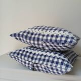 Set of 2 vintage cushions, blue gingham