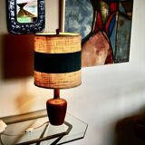 Vintage two-tone teak and linen desk lamp by fog et morup denmark 1960s