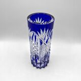 Japanese EDO KIRIKO art vase in transparent and cobalt blue crystal