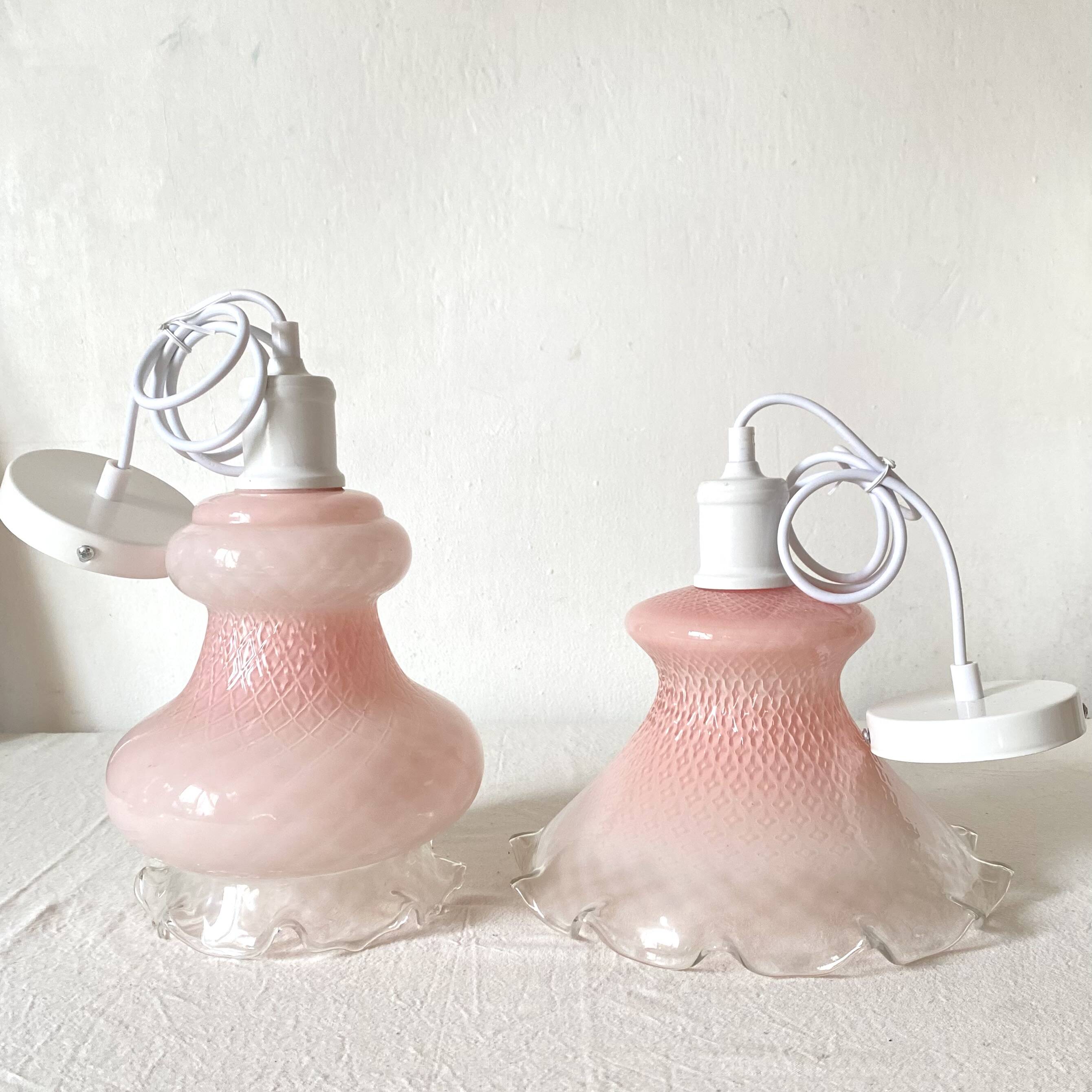 Pink and white opaline pendant lights