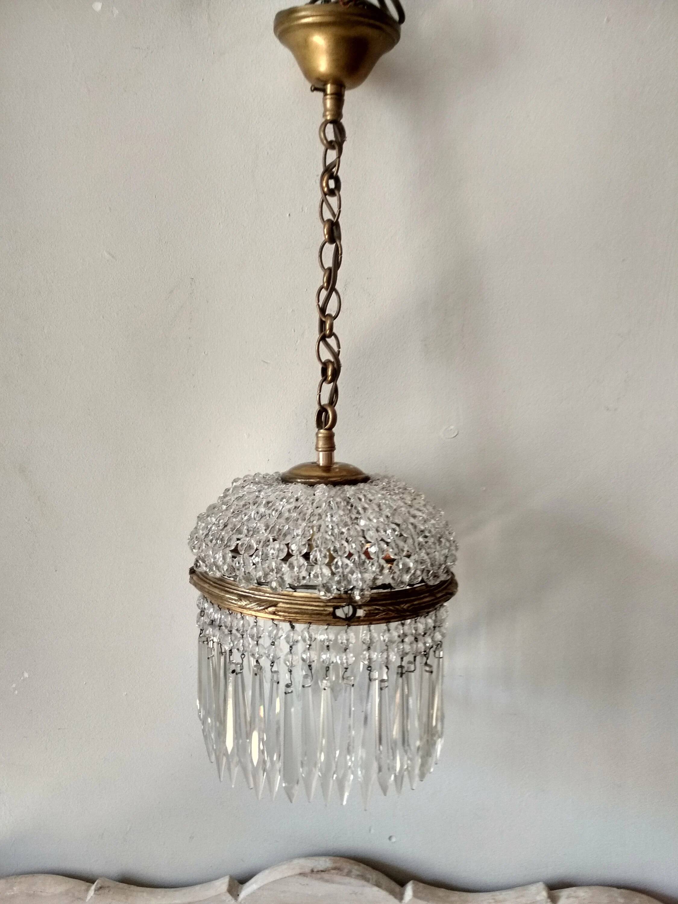 Brass hot air balloon pendant light with crystal drops