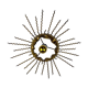 Spanish sunburst ceiling light – gilt iron rays & exposed bulb, 1960s