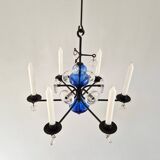 Art glass and wrought iron candelabra chandelier by Erik Höglund for Boda, Sweden 1960's