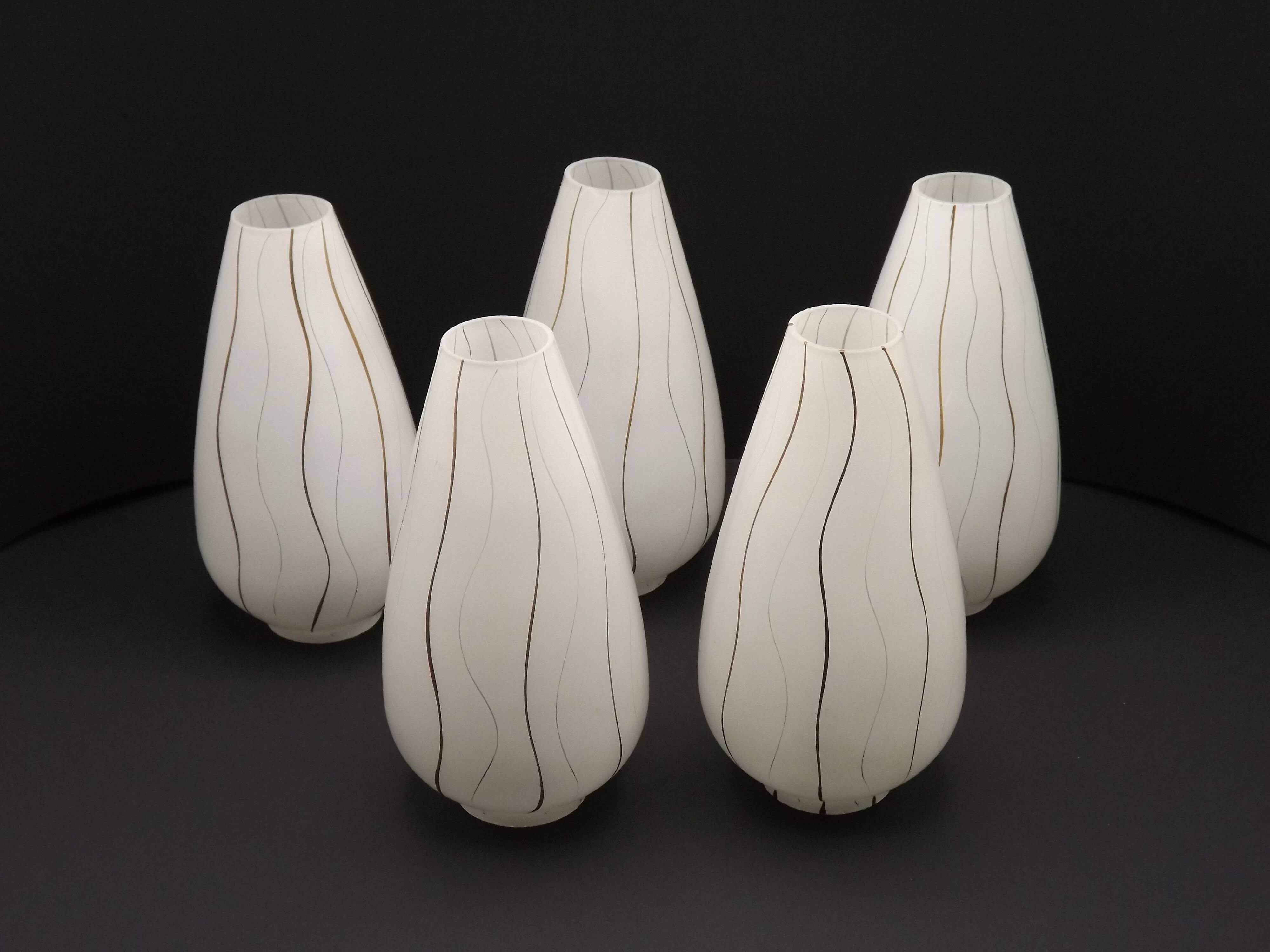 Set of 5 1960s Vintage Retro White Opaque Glass Replacement Shades
