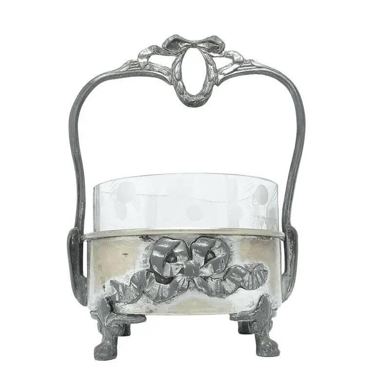 Sucrier Art Nouveau, en laiton argenté, Pologne, années 1920
