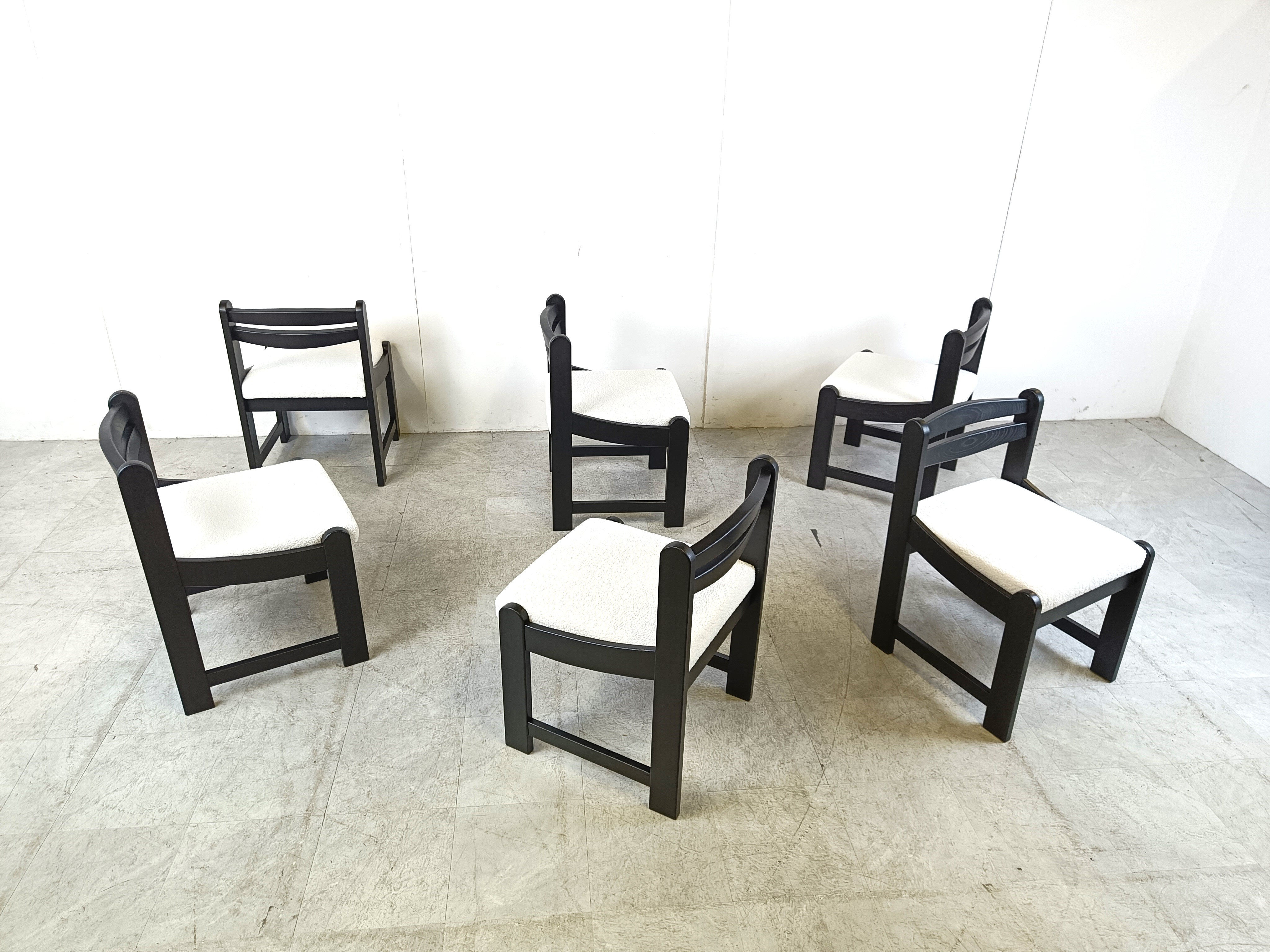 Vintage brutalist dining chairs, set of 6 - 1970s