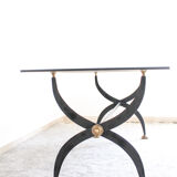 Table en fer forgé avec verre laqué noir, Italia années 1970