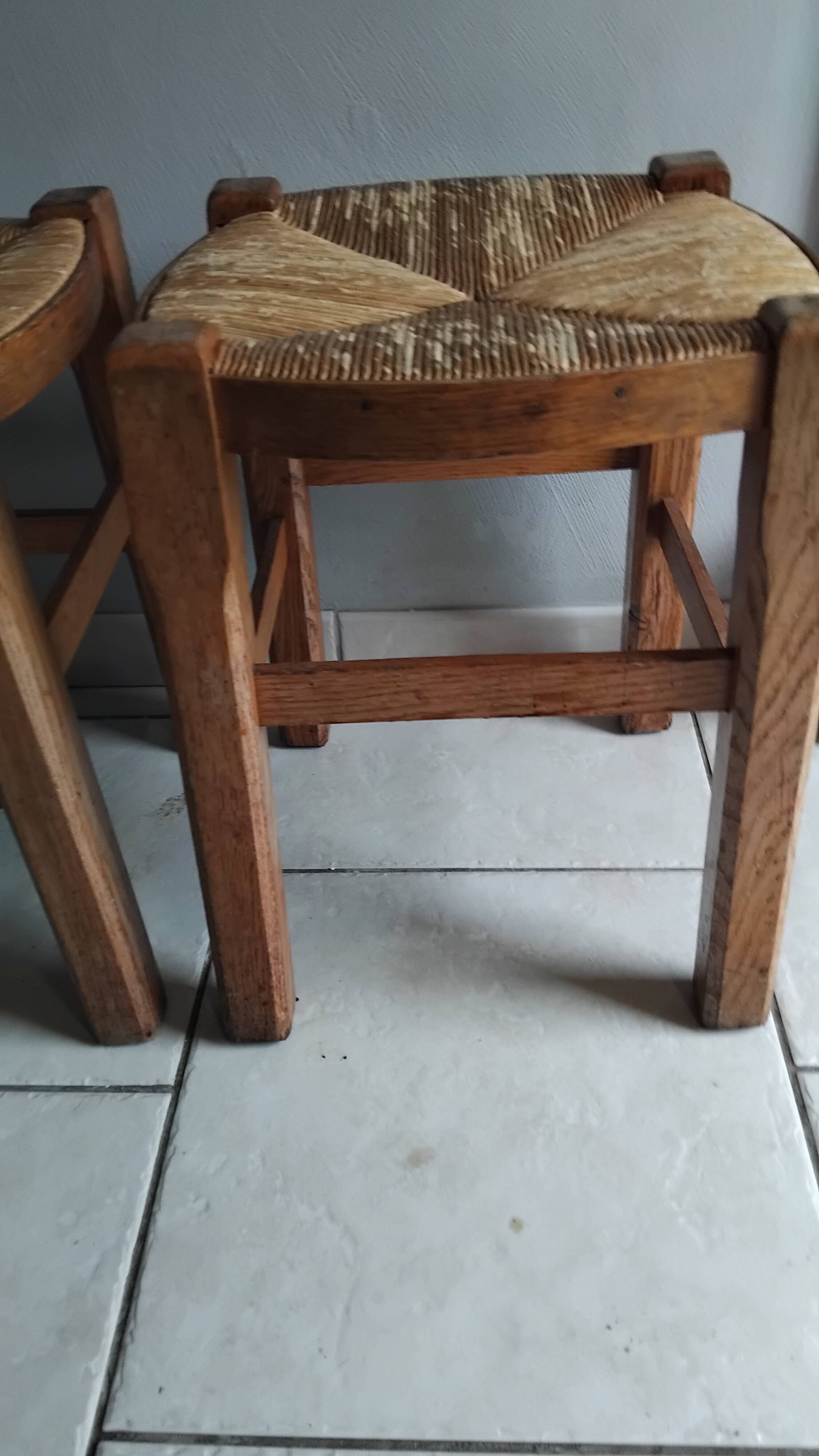 Paire de tabourets paille vintage