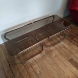 Table basse inox et verre fumé 1973
