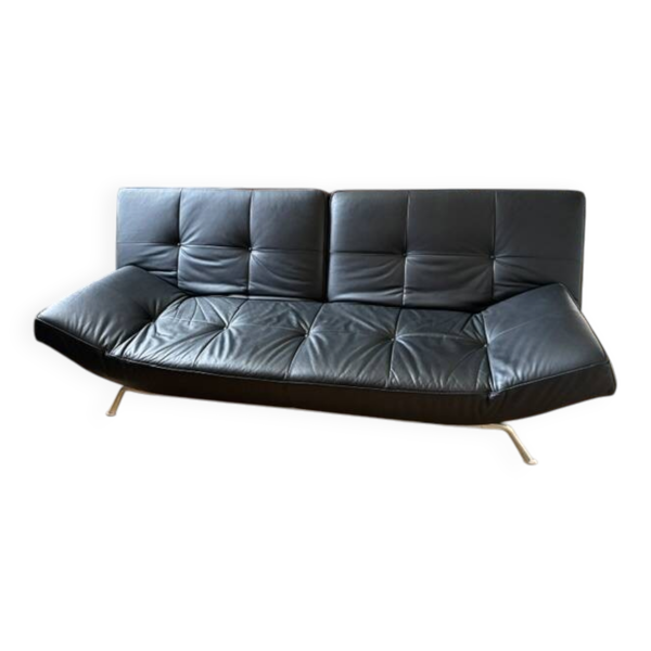Canapé Cuir Noir modulable, assise droite, semi inclinée, méridienne ou lit — Beyit