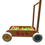 Walking trolley with multicolored wooden cubes
