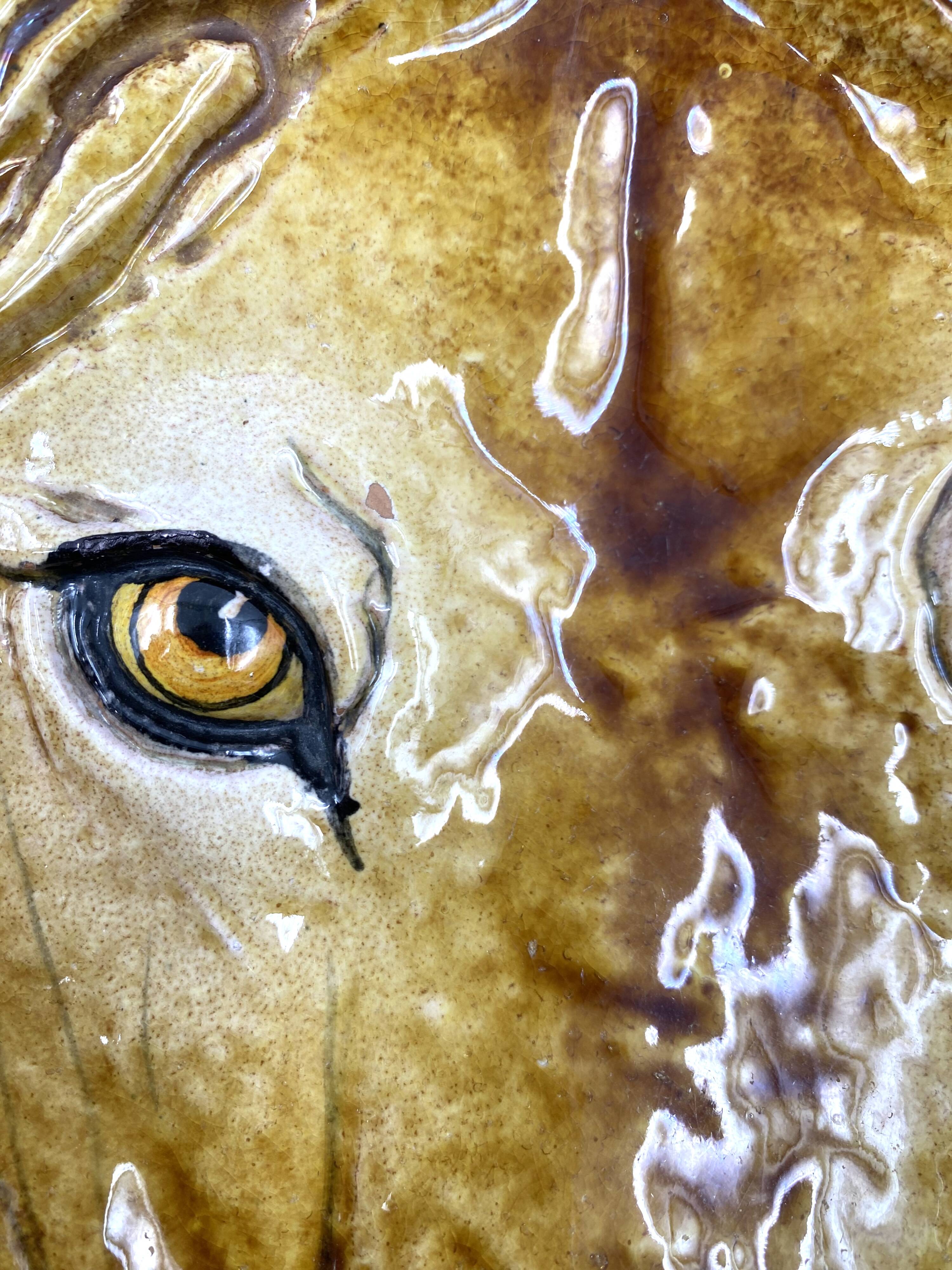 Mid-century lion ceramic plate / vide poche, Italy 1970s