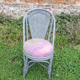 5 anciennes chaises en rotin & cannage gris