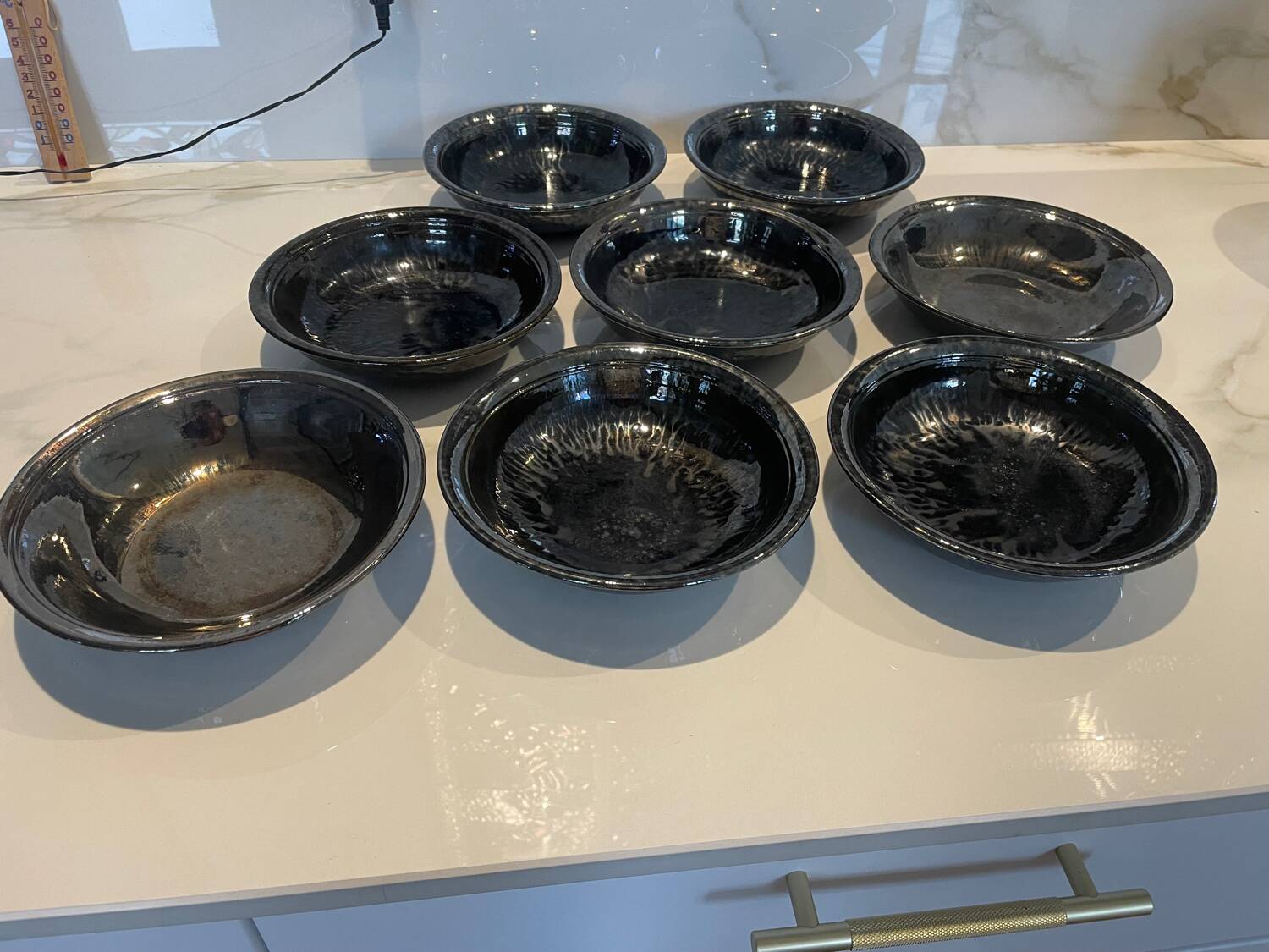 Vallauris service, the pottery of the great oak. Black metal glazed ceramics.