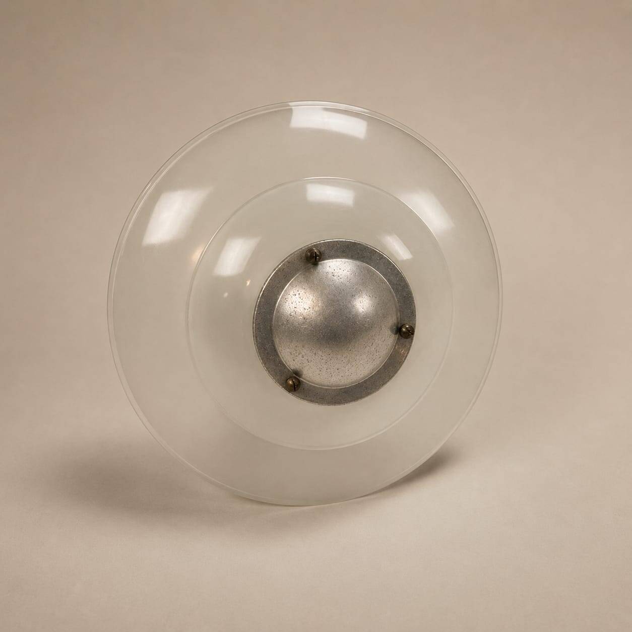 Art deco glass and steel ceiling lamp, 1920s