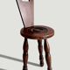 Folk Art Chestnut Wood Tripod Chair, Charles Dudouyt Style, France, 1930s