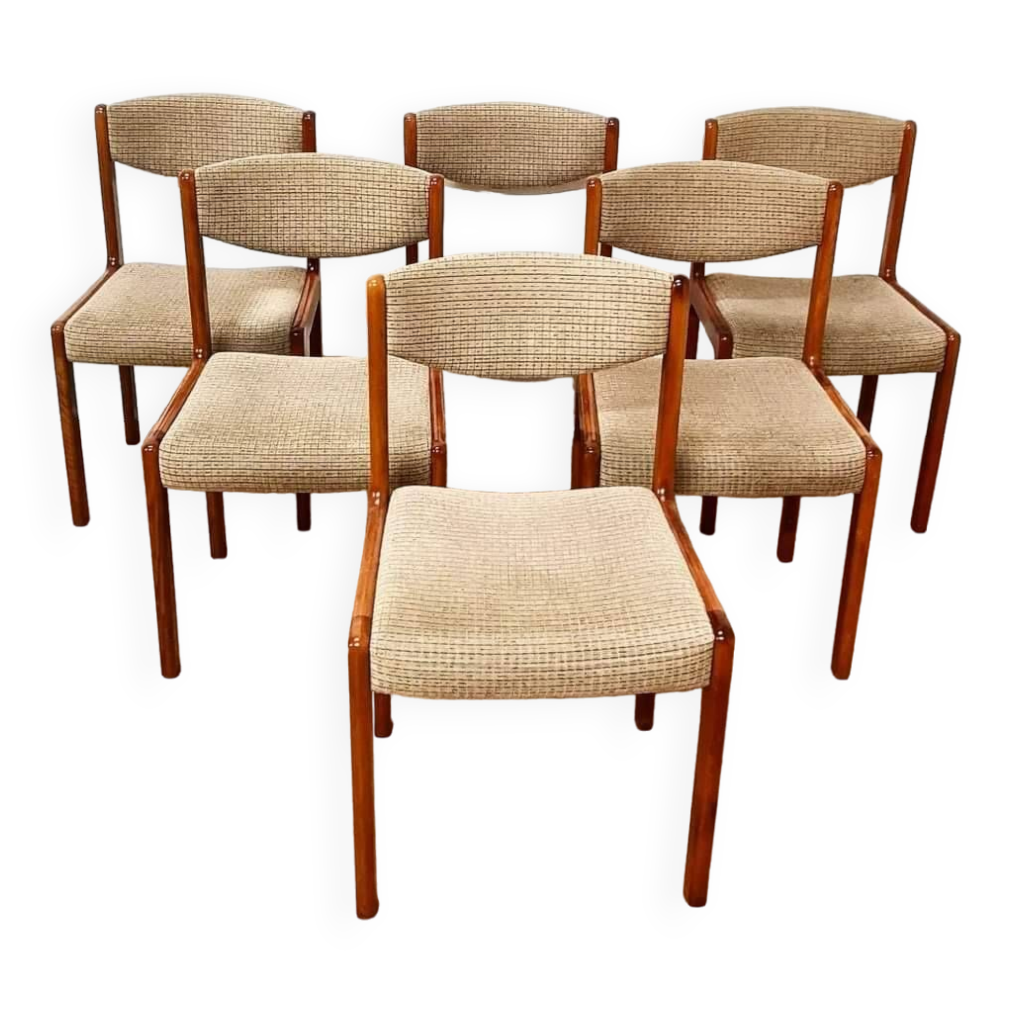 Set of 6 chairs in thick velvet and teak base
