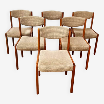 Set of 6 chairs in thick velvet and teak base