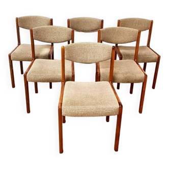 Set of 6 chairs in thick velvet and teak base