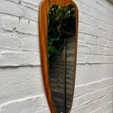 Vintage triangular wall mirror teak frame - 80x37cm