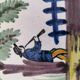 Antique hand-painted earthenware plate – piper and birds
