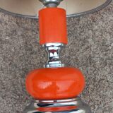 Designer lamp from the 70s in chrome metal and orange lacquered wood