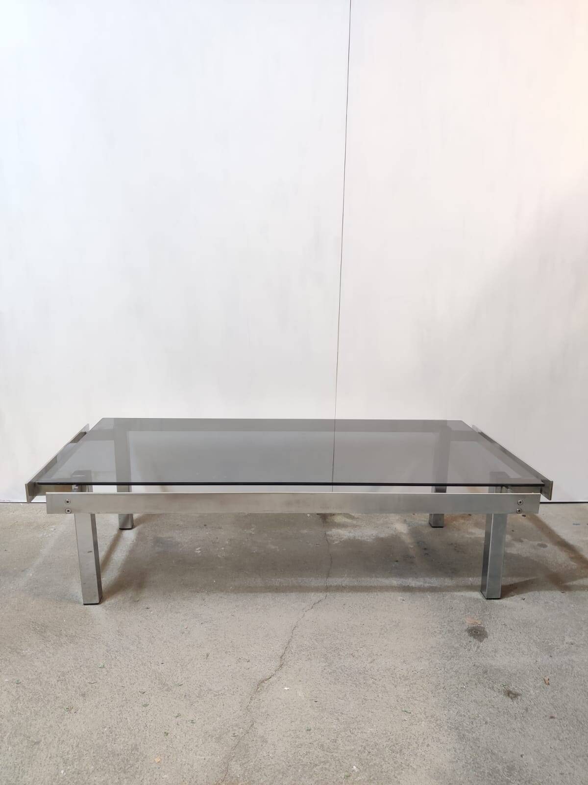 Vintage coffee table in metal and smoked glass