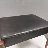 Footstool with teak wood legs and black skai (imitation leather) 1970s