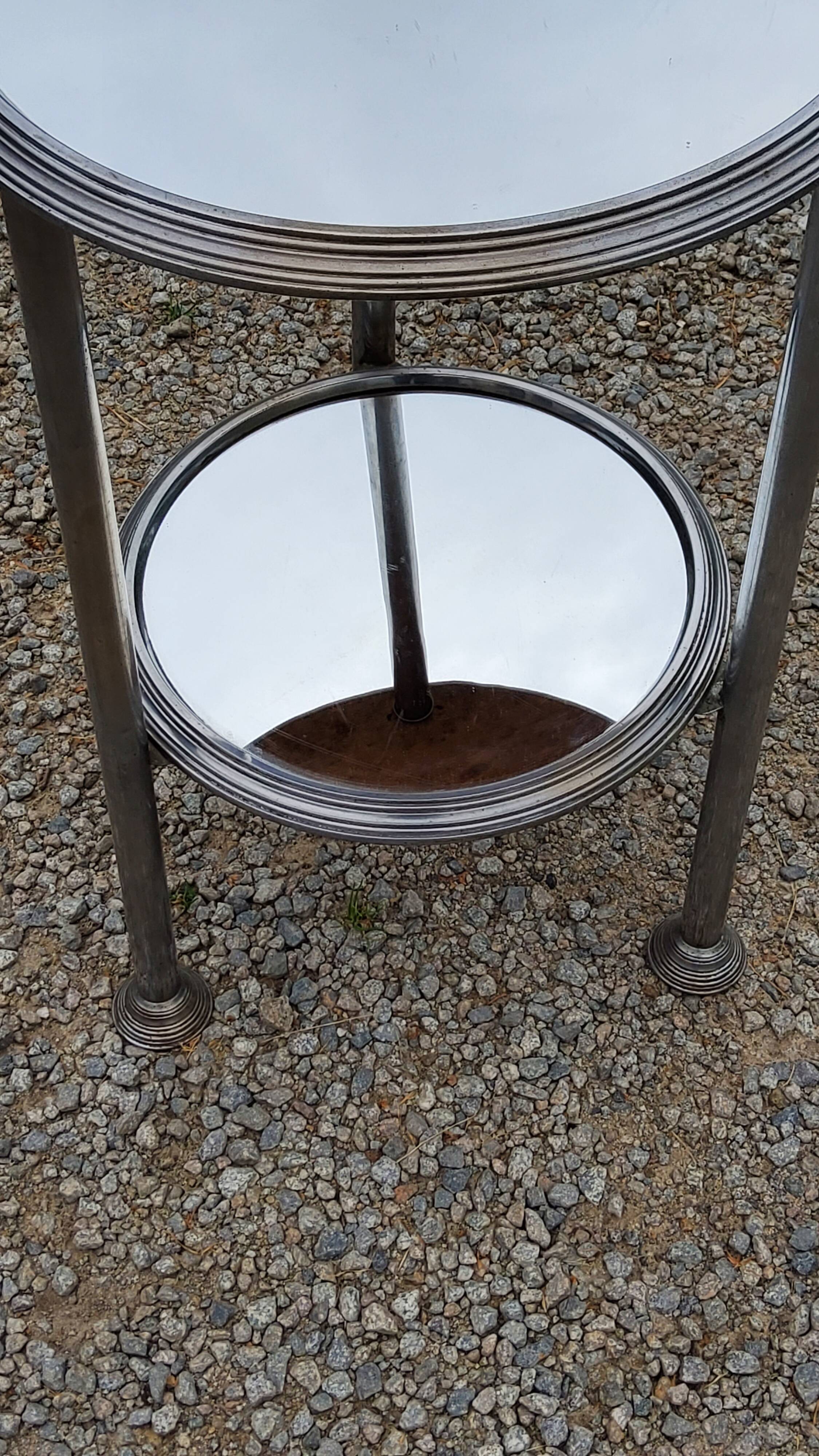 Art Deco side table, end table in chromed metal and mirror, 1930