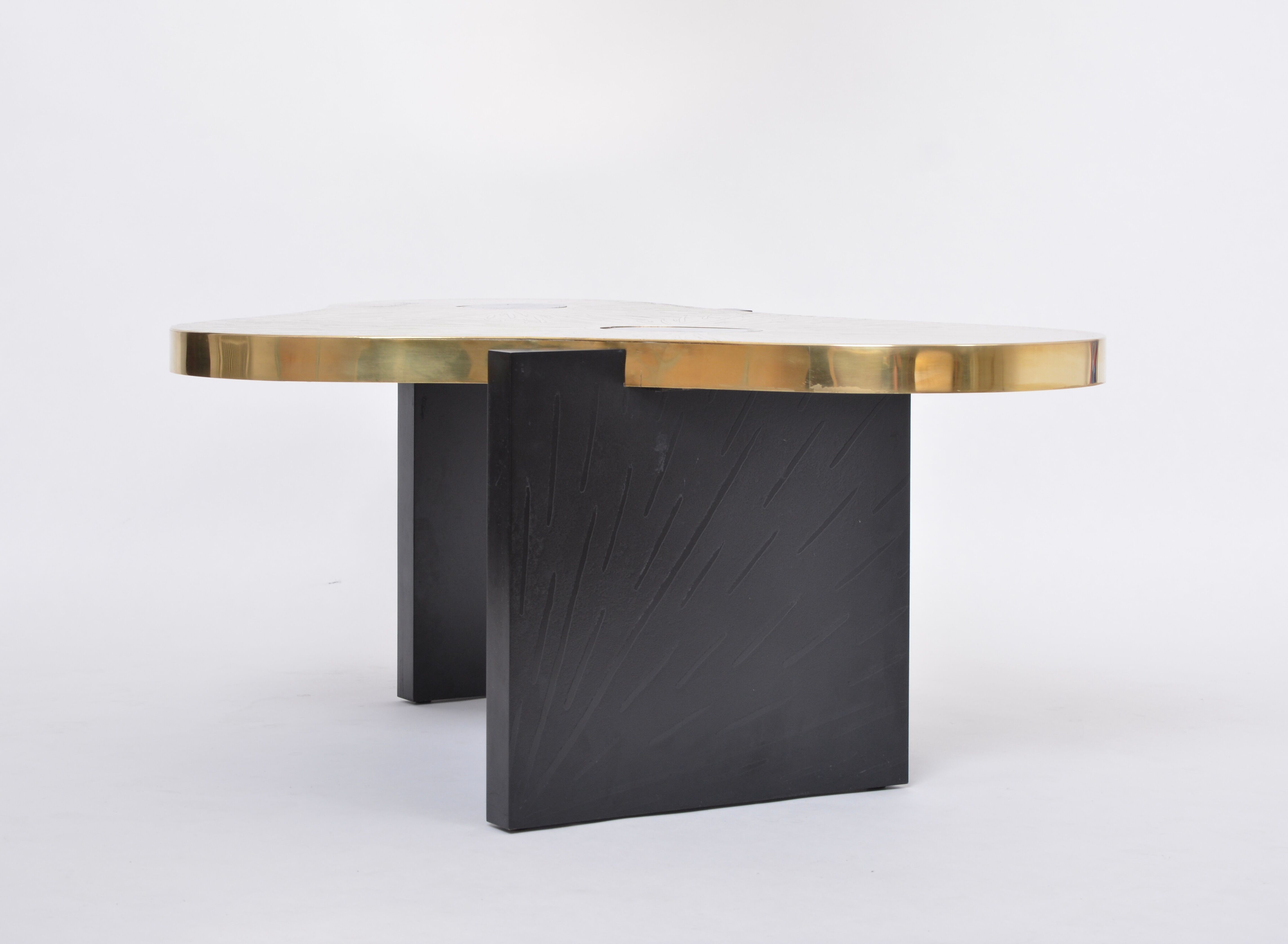Etched Brass coffee table with Agathe Stones in the style of Lova Creation