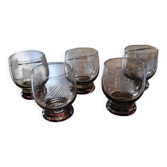5 Engraved smoked glasses — 70s