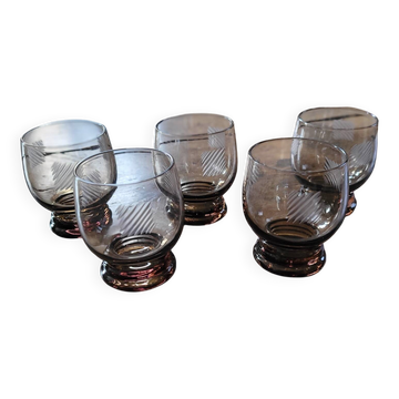 5 Engraved smoked glasses — 70s