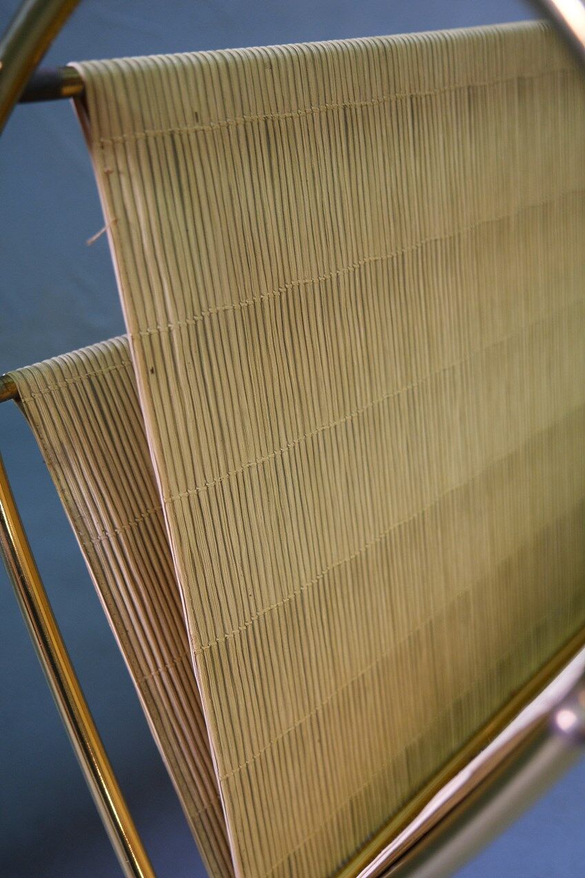 Mid-Century Modern Brass and Bamboo Magazine Rack, Austria 1950s