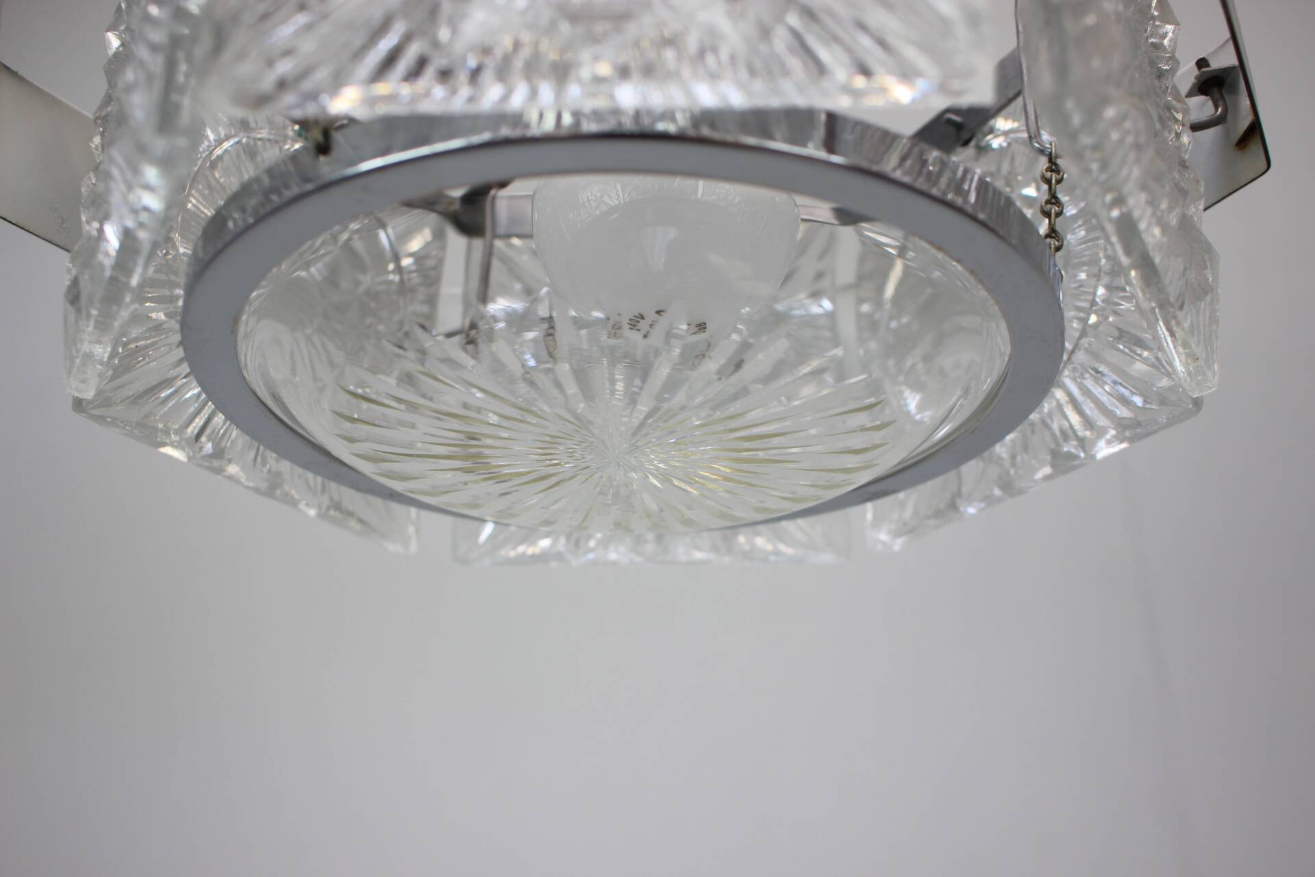 1970s Czechoslovak Kamenický Šenov Cut Glass and Chrome Pendant Light