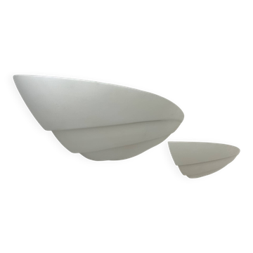 Pair of vintage matte white plaster wall lights, France 1970