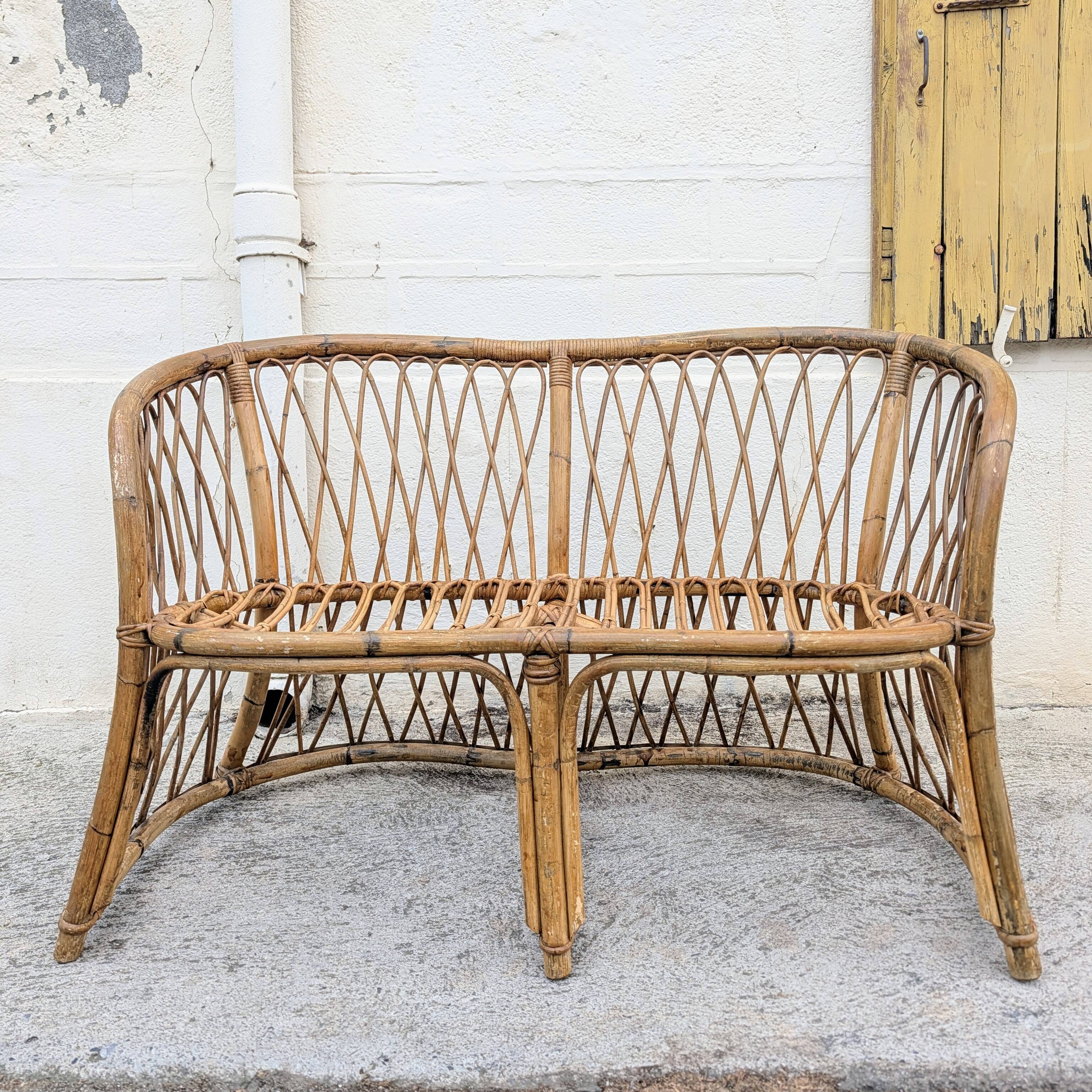 Banquette en rotin tressé vintage