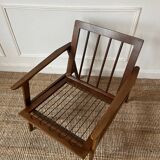 Scandinavian style armchair in wood and ecru fabric, 1950-1960