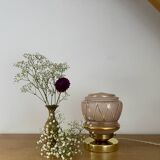 Lampe à poser globe vintage art déco en verre rose et doré