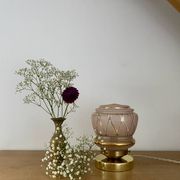 Vintage art deco globe table lamp in pink and gold glass