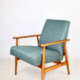Armchair 'Lis', 1970s turquoise tweed by Henryk Lis - natural beech wood
